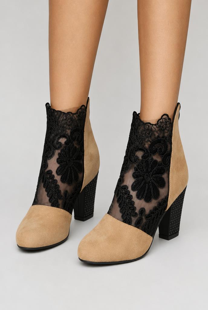 Apricot floral lace ankle boots - Lana Fiorelli