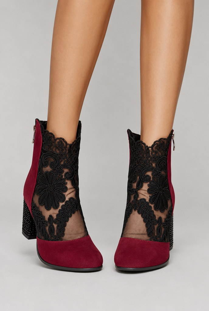 Red floral lace ankle boots - Lana Fiorelli