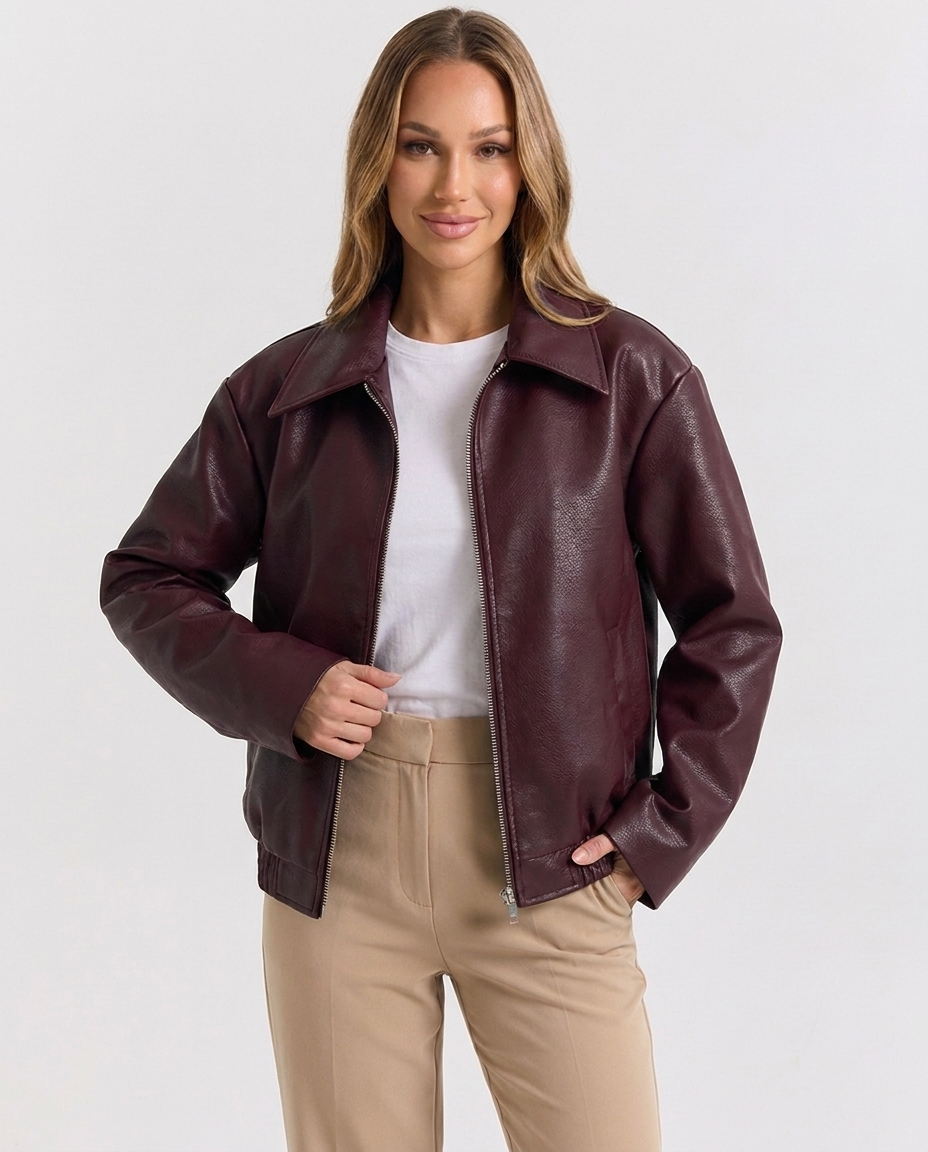 Giacca Biker Donna Vintage in Ecopelle con Revers