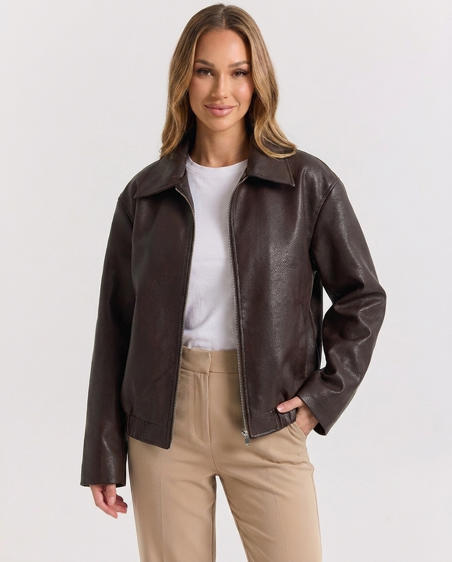 Giacca Biker Donna Vintage in Ecopelle con Revers