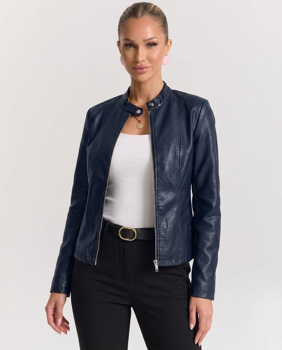 Giacca Biker Donna in Ecopelle con Collo alla Coreana