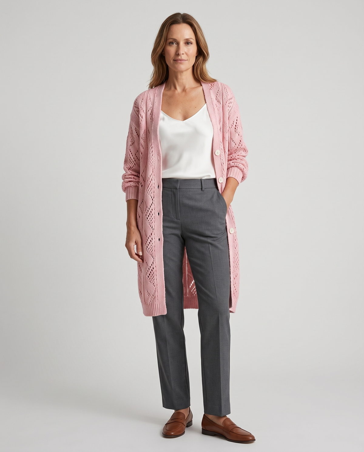Cardigan Donna Oversize Traforato in Maglia Taglie Comode