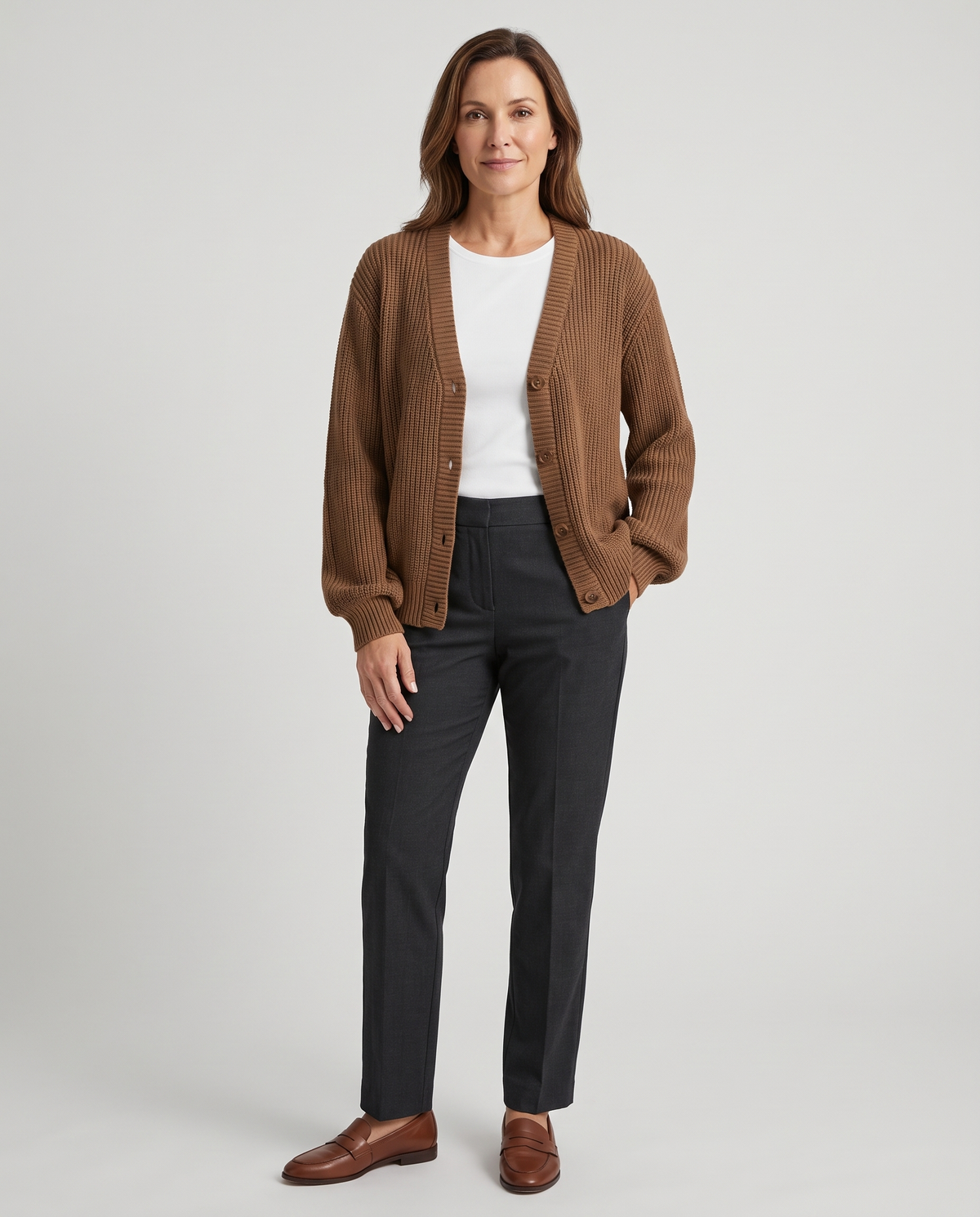 Cardigan Donna Lungo Scollo a V con Bottoni Elasticizzato