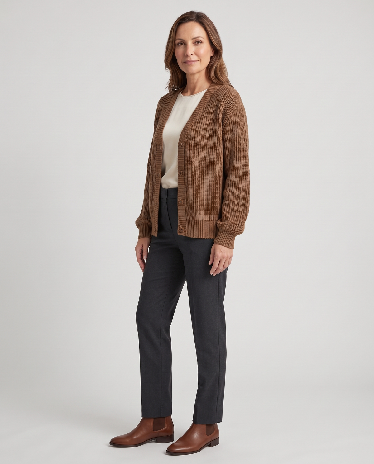 Cardigan Donna Lungo Scollo a V con Bottoni Elasticizzato