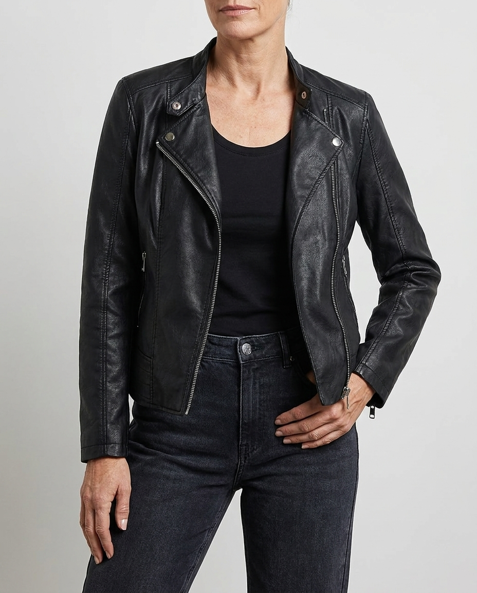 Giacca Donna Corta Slim in Ecopelle con Chiusura a Zip