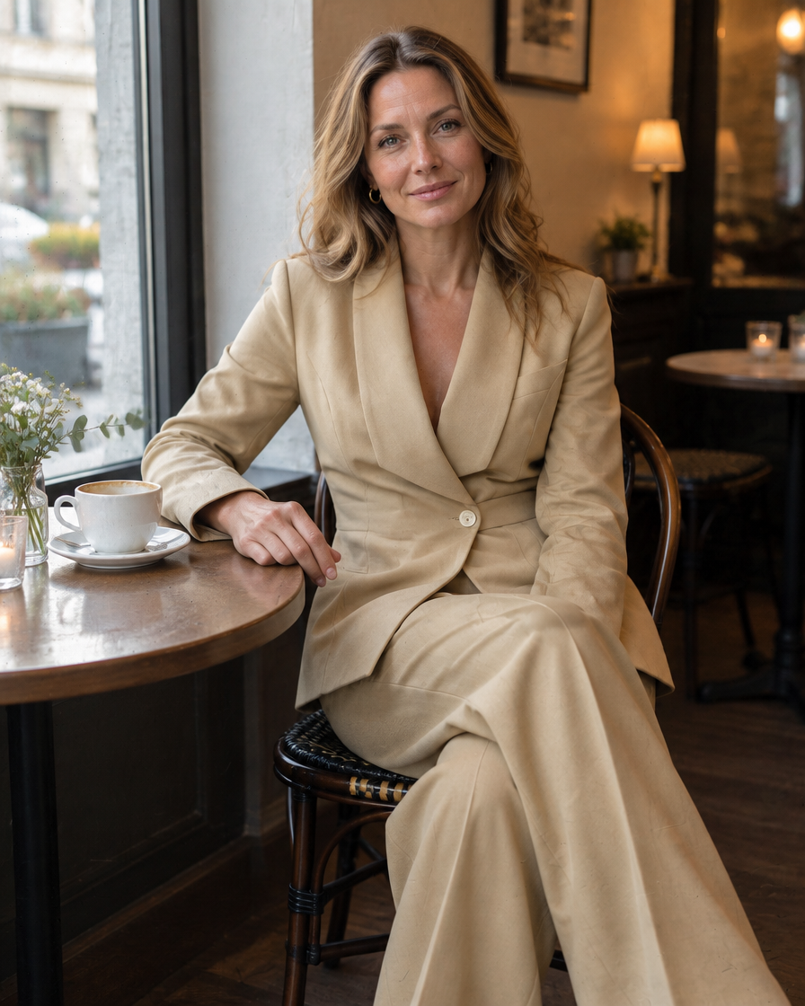 Beige Suit Set - cafe lifestyle - Lana Fiorelli