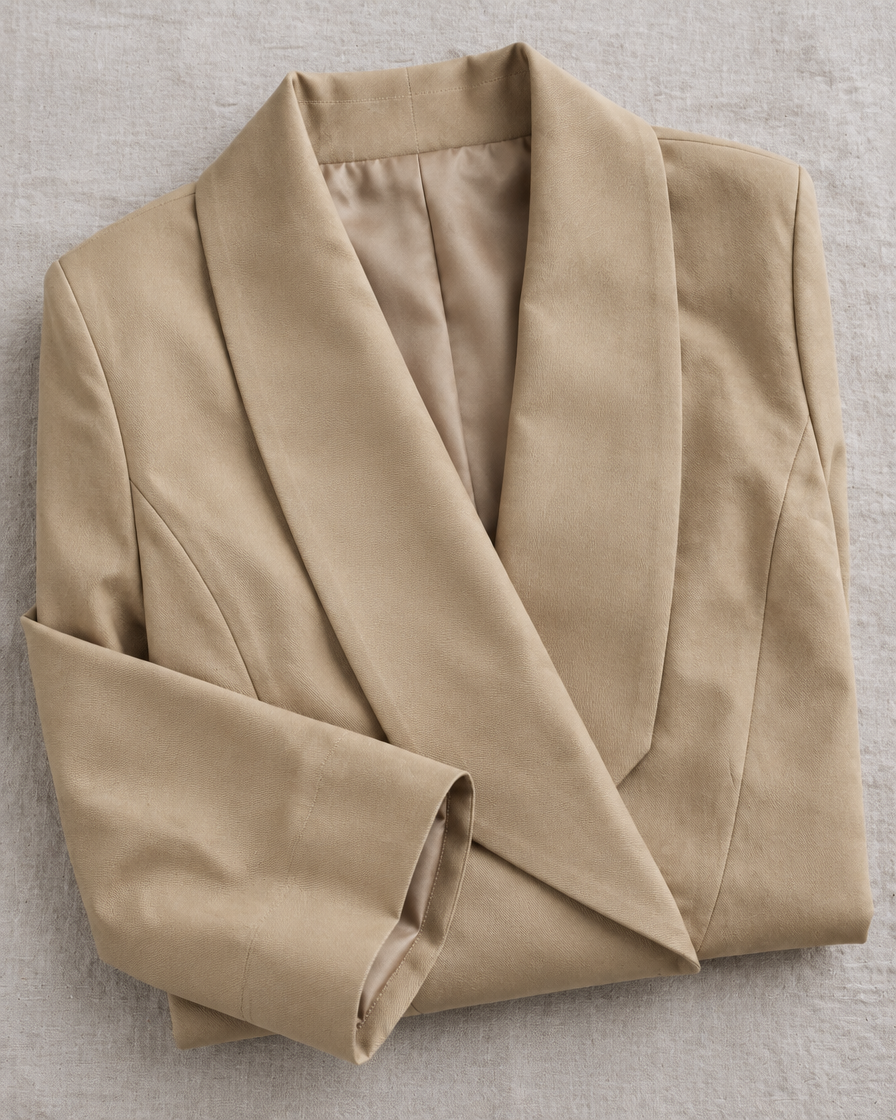 Beige Suit Set - folded blazer collar and lining detail - Lana Fiorelli