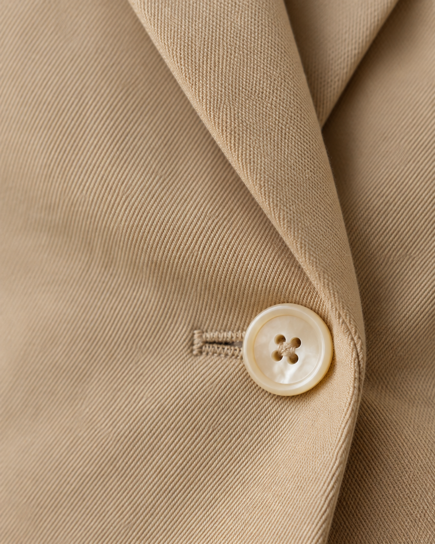 Beige Suit Set - fabric and button detail - Lana Fiorelli