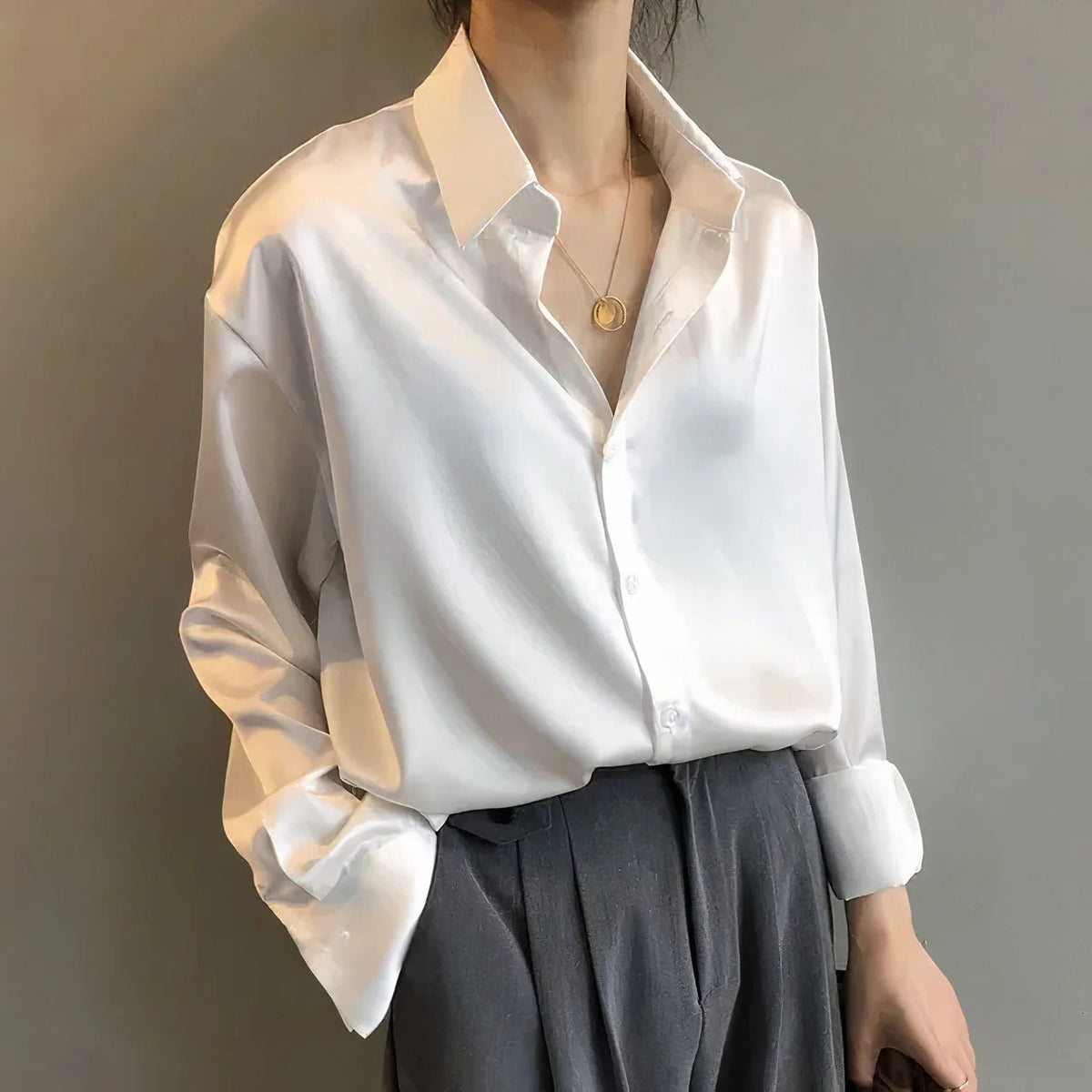 White satin button down blouse - Lana Fiorelli