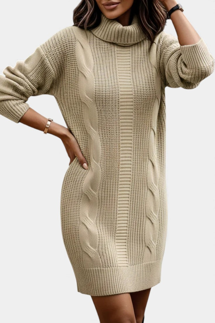 Khaki turtleneck cable knit dress - Lana Fiorelli