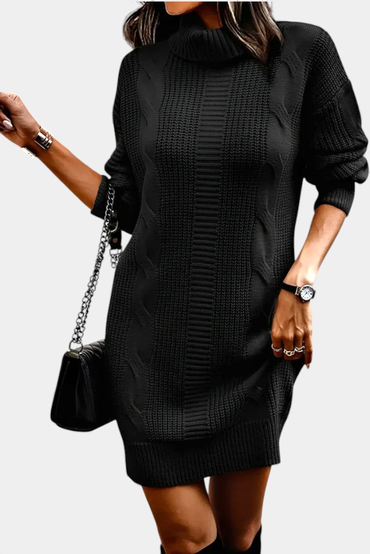 Khaki turtleneck cable knit dress - Lana Fiorelli