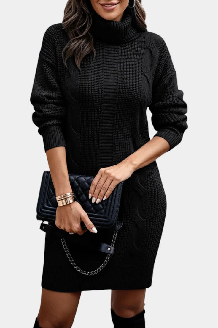 Black turtleneck cable knit dress - Lana Fiorelli