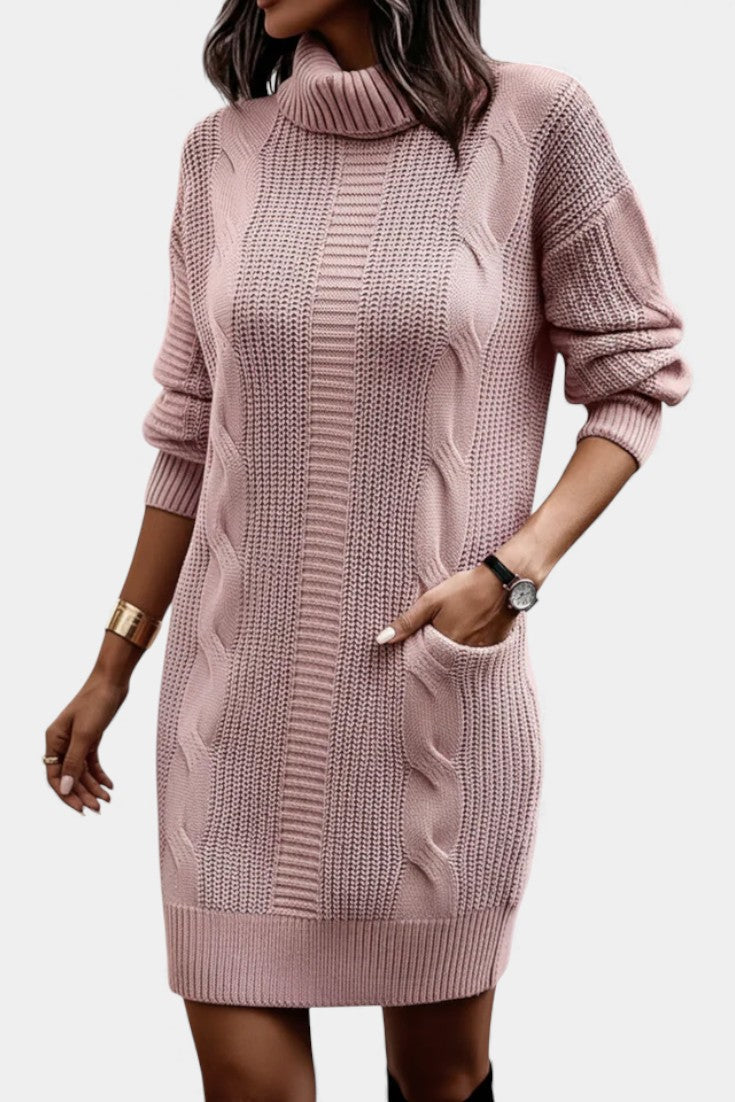 Pink turtleneck cable knit dress - Lana Fiorelli