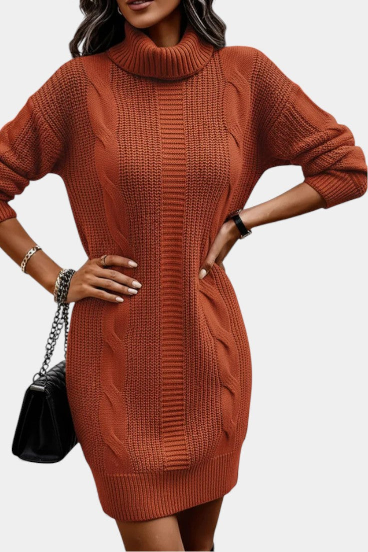 Khaki turtleneck cable knit dress - Lana Fiorelli