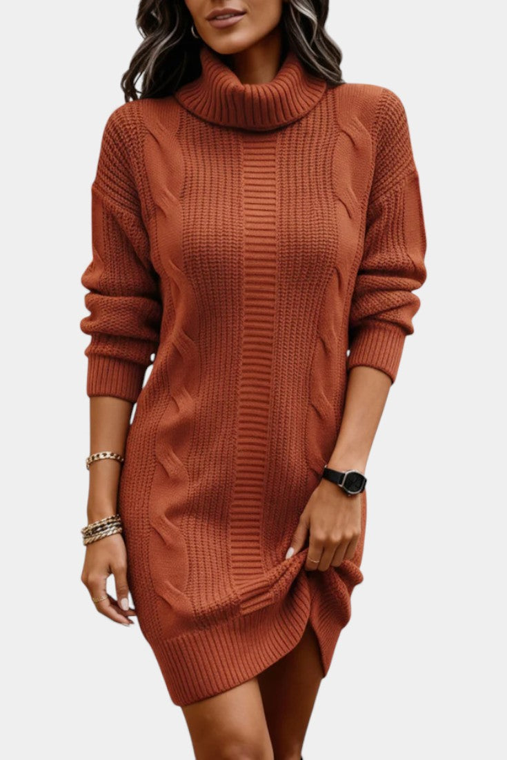 Orange turtleneck cable knit dress - Lana Fiorelli