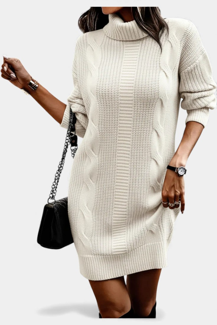 Khaki turtleneck cable knit dress - Lana Fiorelli