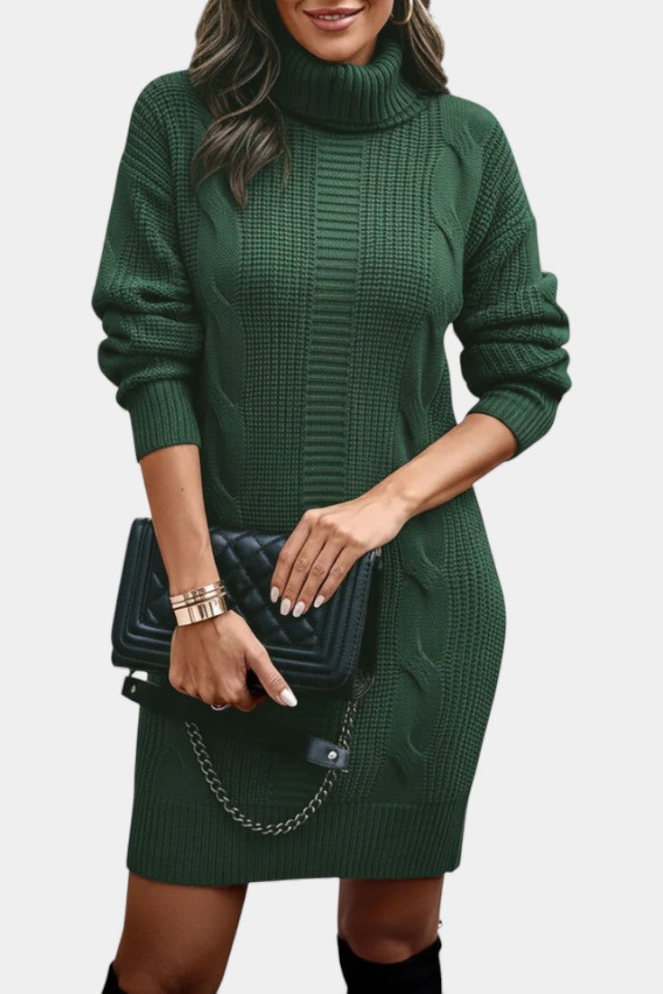 Green turtleneck cable knit dress - Lana Fiorelli