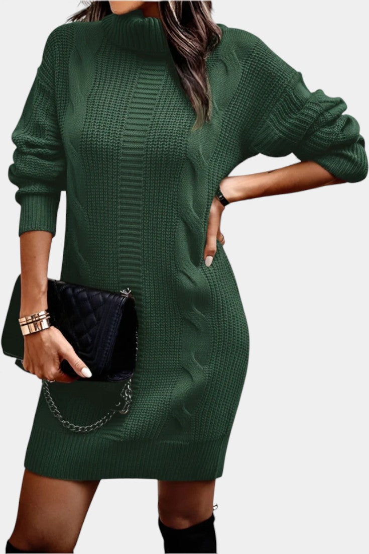 Khaki turtleneck cable knit dress - Lana Fiorelli