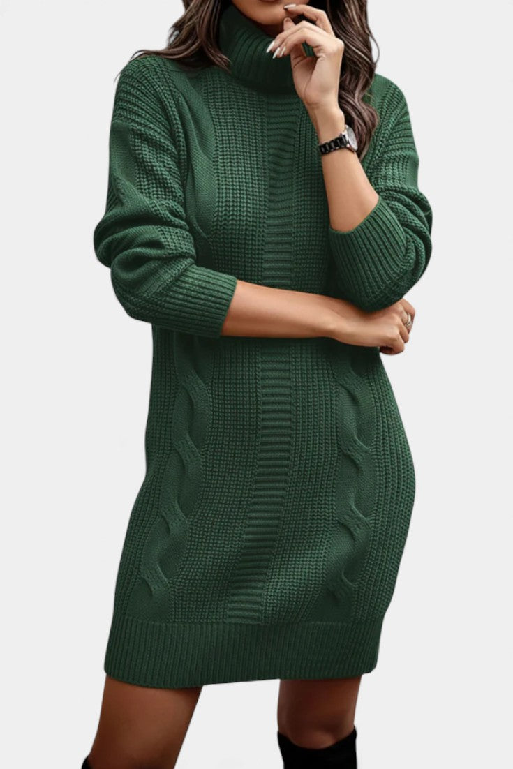 Khaki turtleneck cable knit dress - Lana Fiorelli