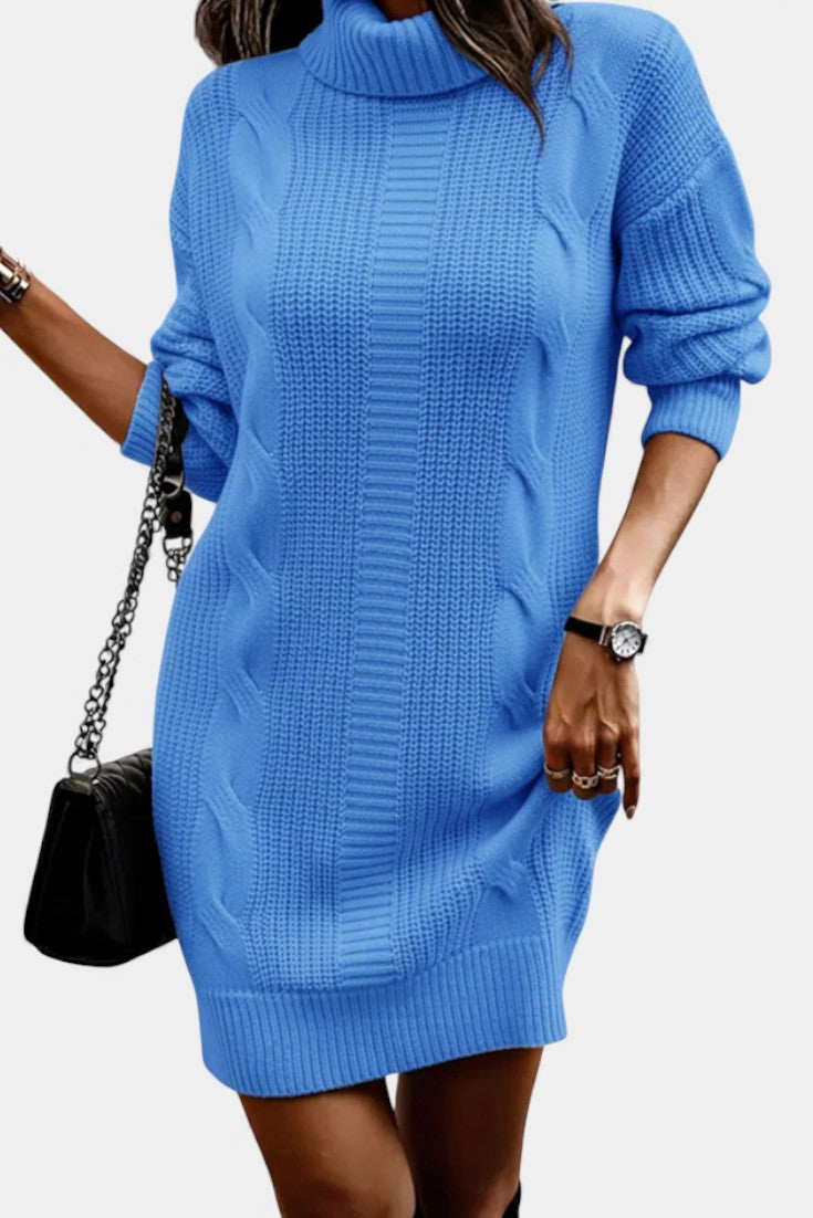 Khaki turtleneck cable knit dress - Lana Fiorelli