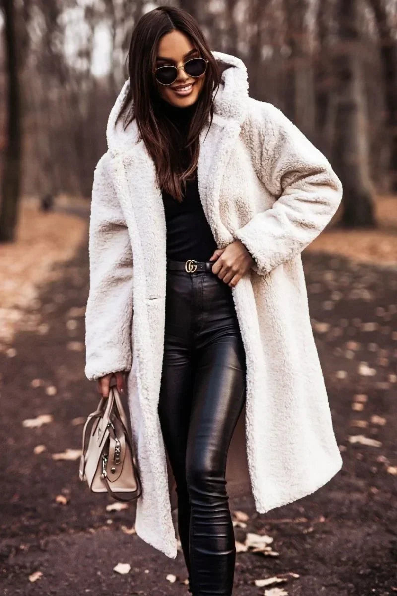 Light Grey hooded teddy coat - Lana Fiorelli