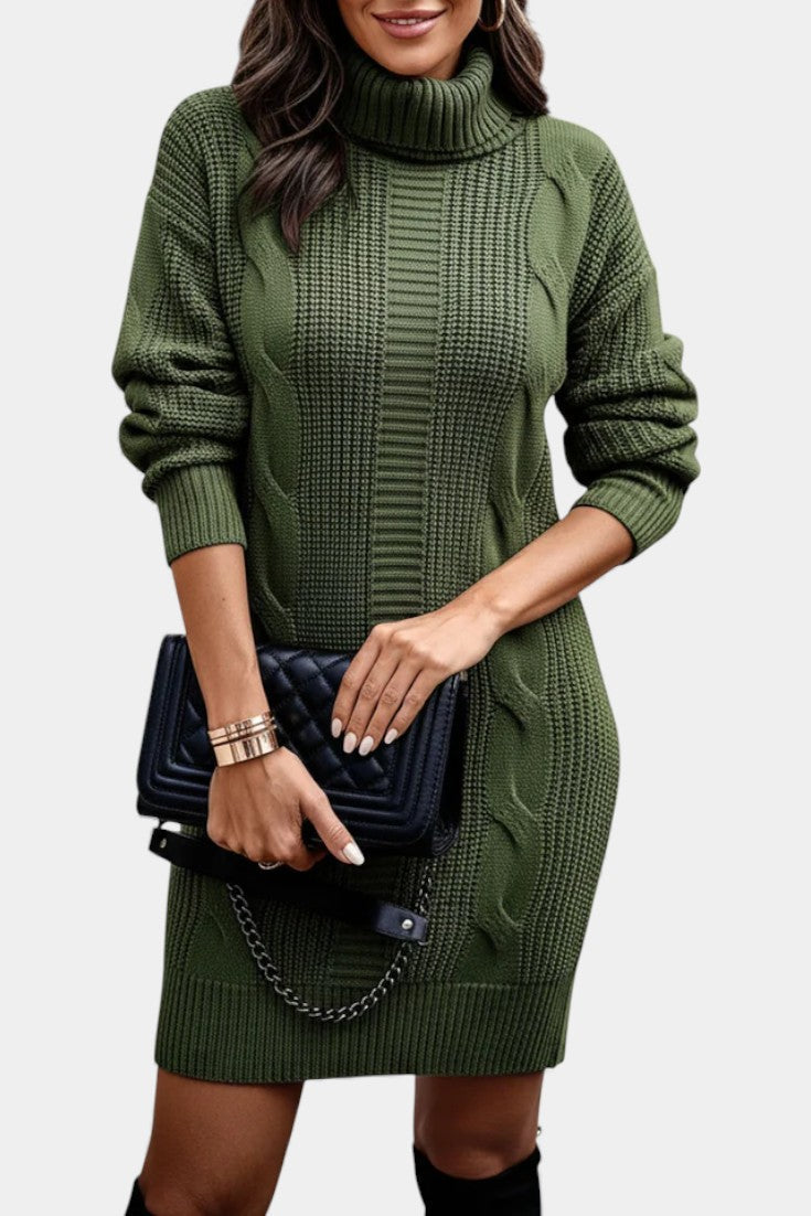 Dark Green turtleneck cable knit dress - Lana Fiorelli