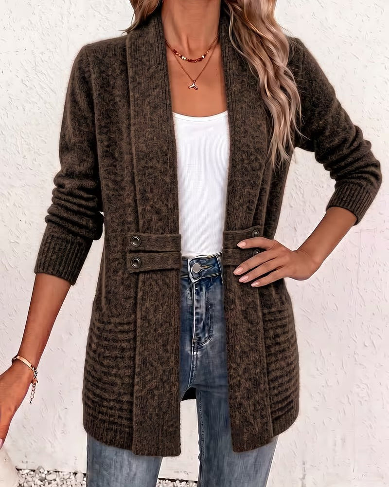 Cardigan Donna Lungo Doppiopetto con Collo a Scialle