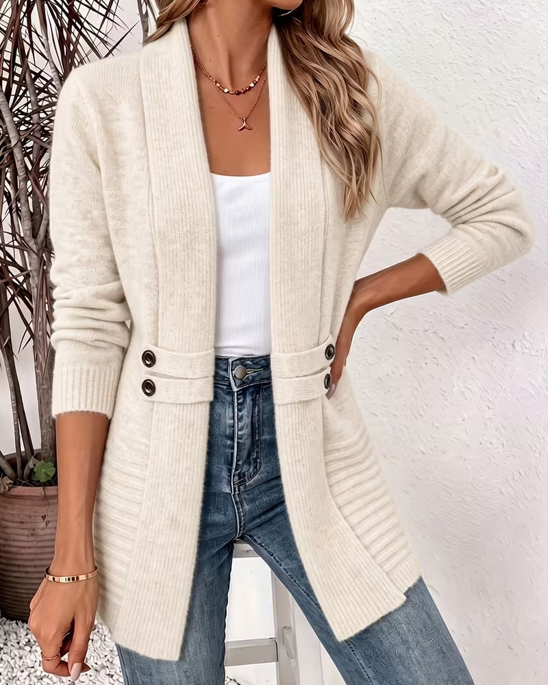 Cardigan Donna Lungo Doppiopetto con Collo a Scialle
