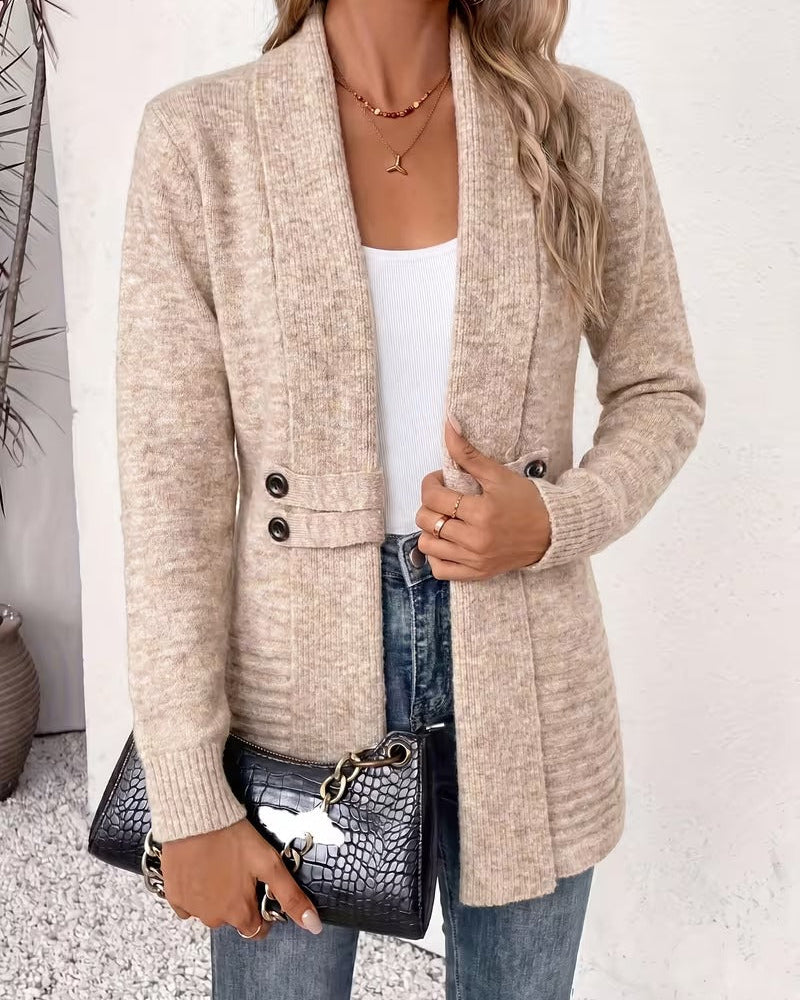Cardigan Donna Lungo Doppiopetto con Collo a Scialle
