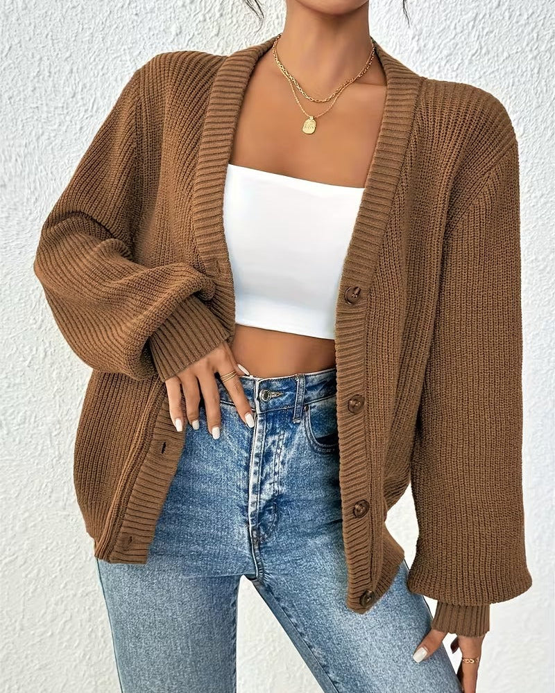 Cardigan Donna Lungo Scollo a V con Bottoni Elasticizzato