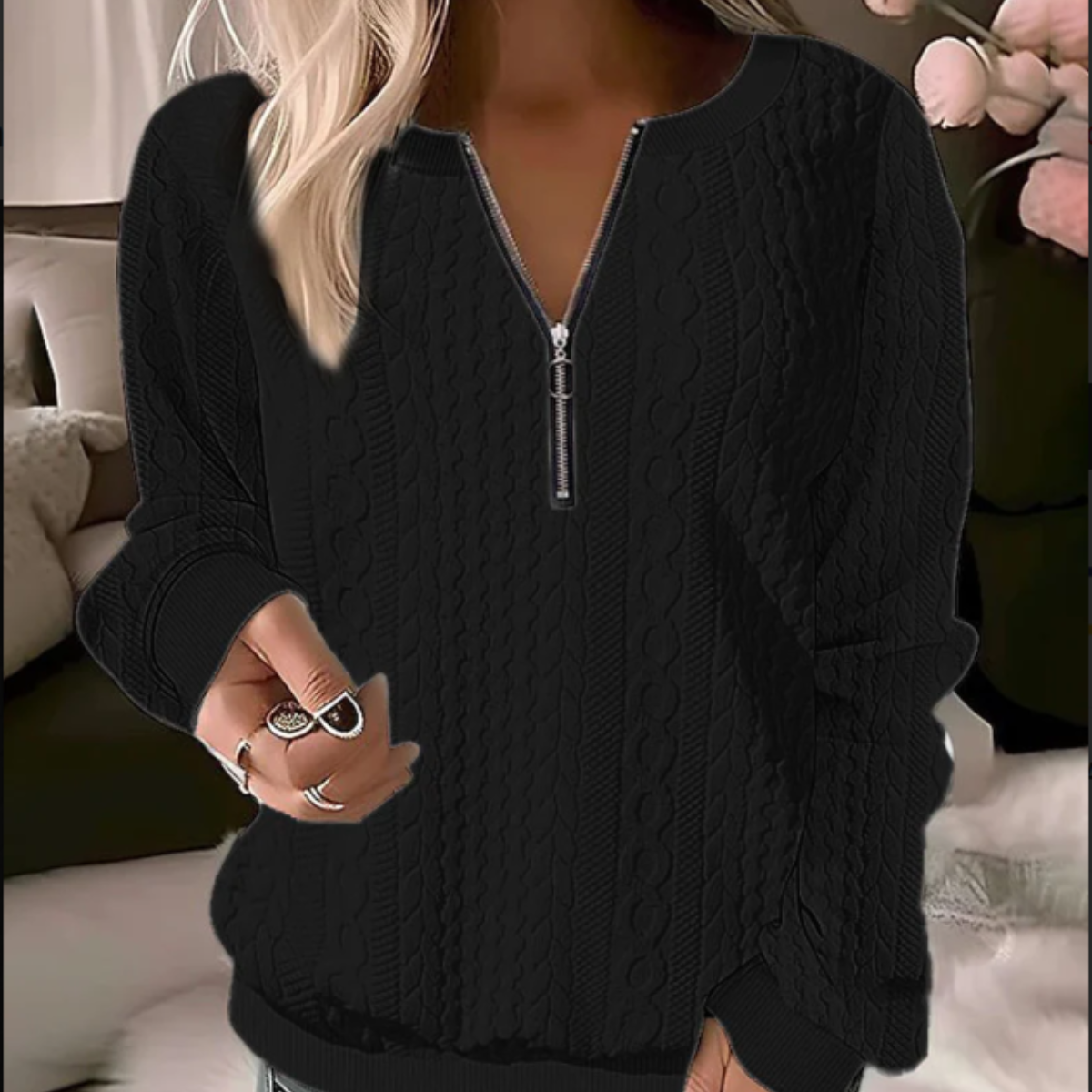 Black half zip cable jumper - Lana Fiorelli