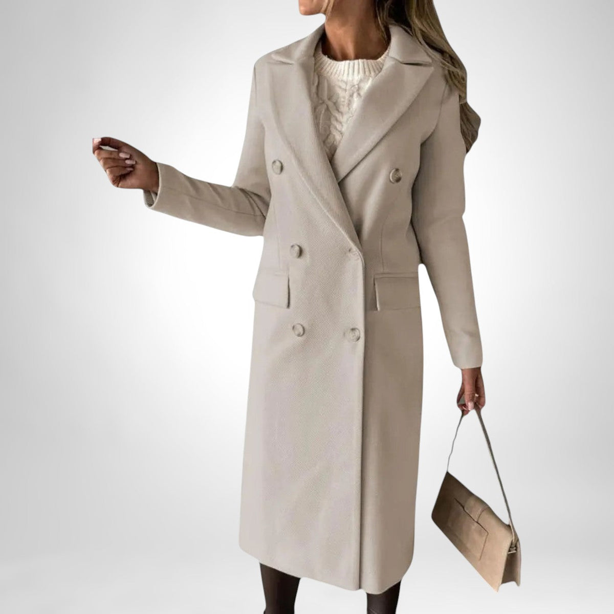 Beige long double breasted coat - Lana Fiorelli