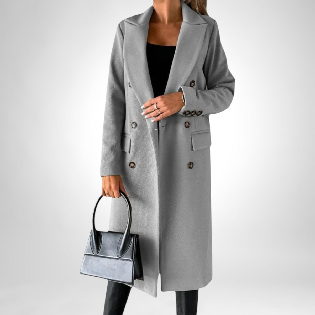 Light Grey long double breasted coat - Lana Fiorelli