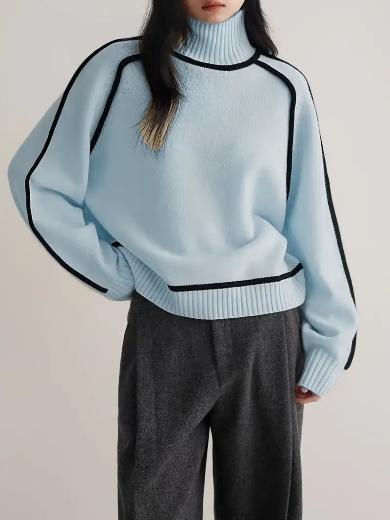 Blue contrast trim turtleneck sweater - Lana Fiorelli