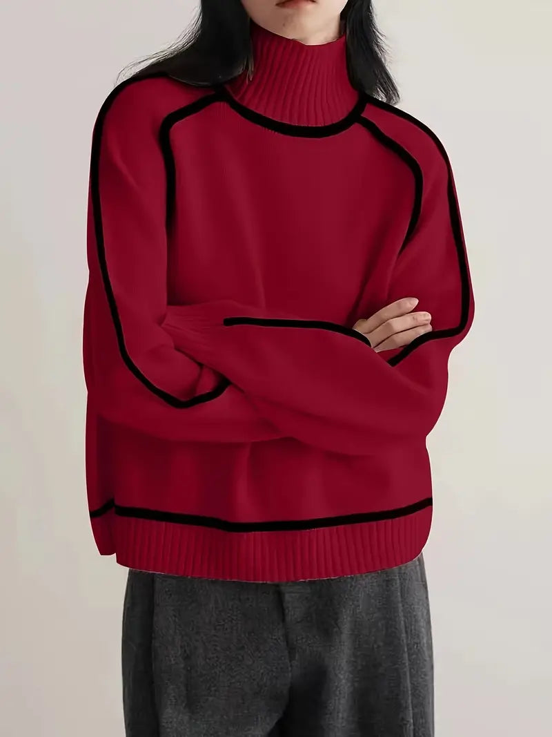 Red contrast trim turtleneck sweater - Lana Fiorelli