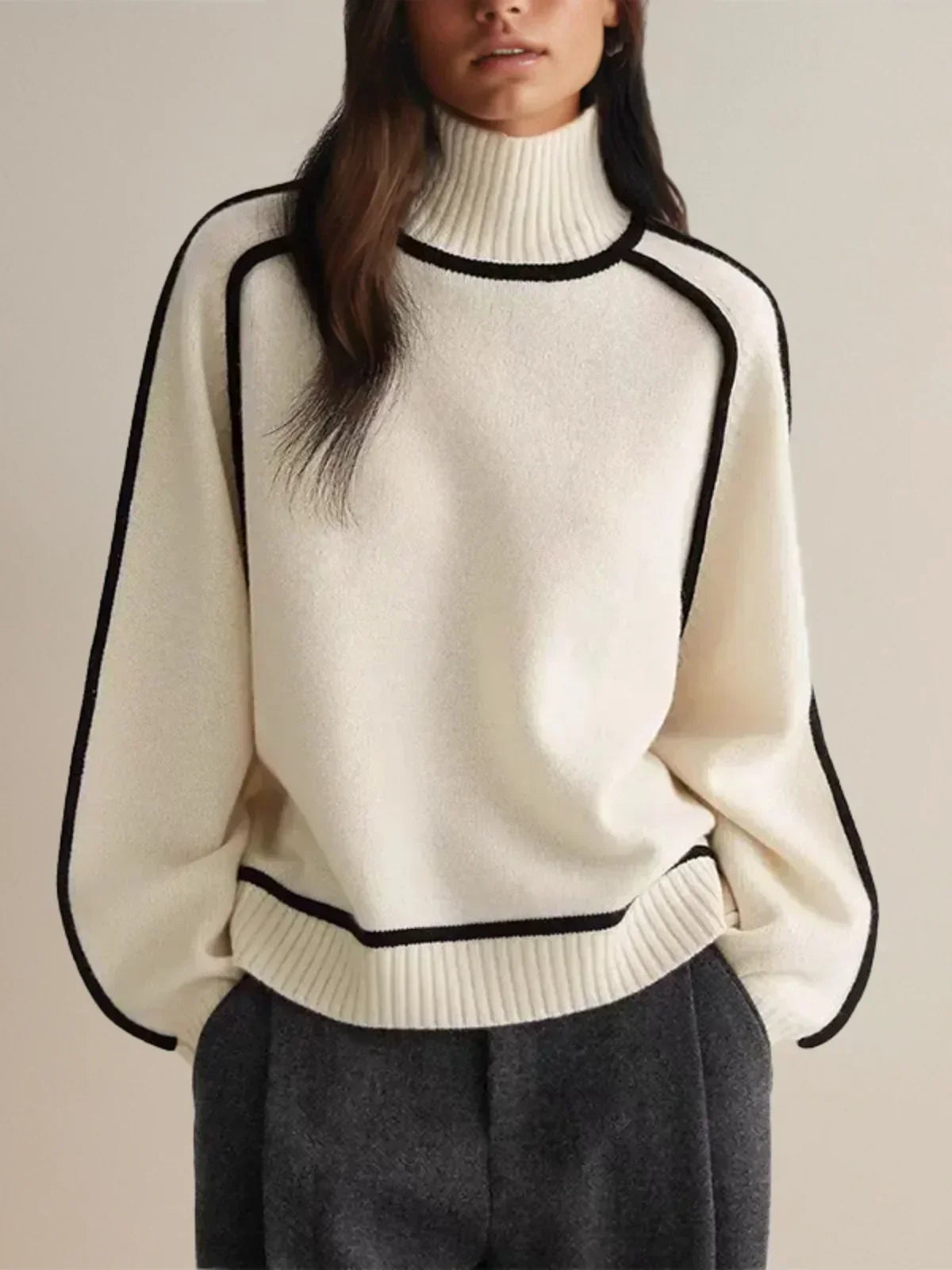 White contrast trim turtleneck sweater - Lana Fiorelli