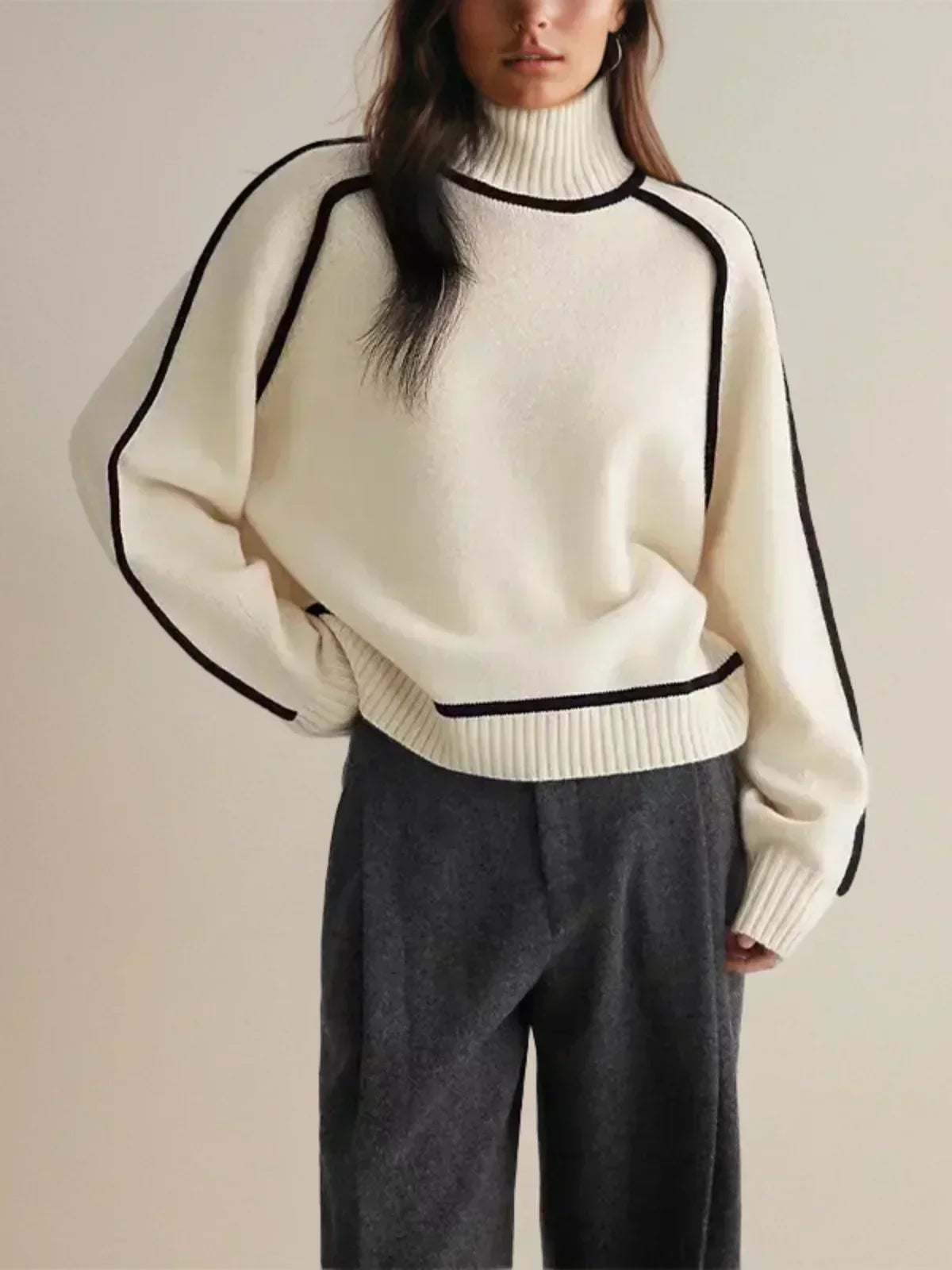 White contrast trim turtleneck sweater - Lana Fiorelli
