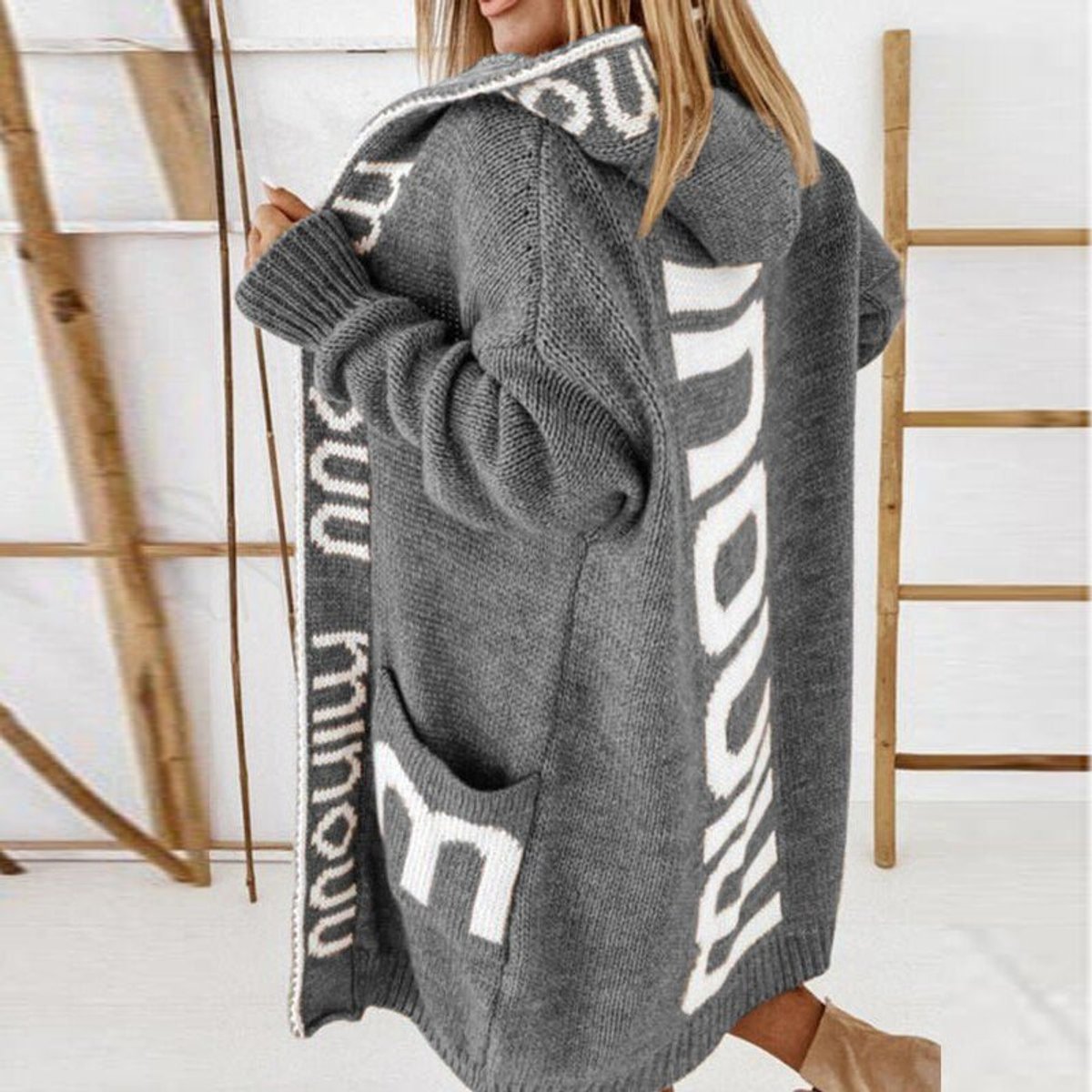 Grey long hooded cardigan - Lana Fiorelli