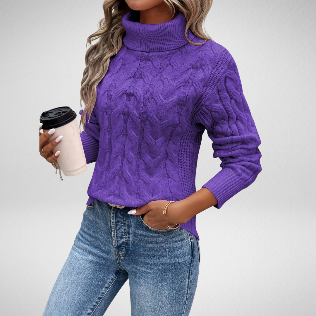 Women's chunky cable turtleneck sweater - Lana Fiorelli