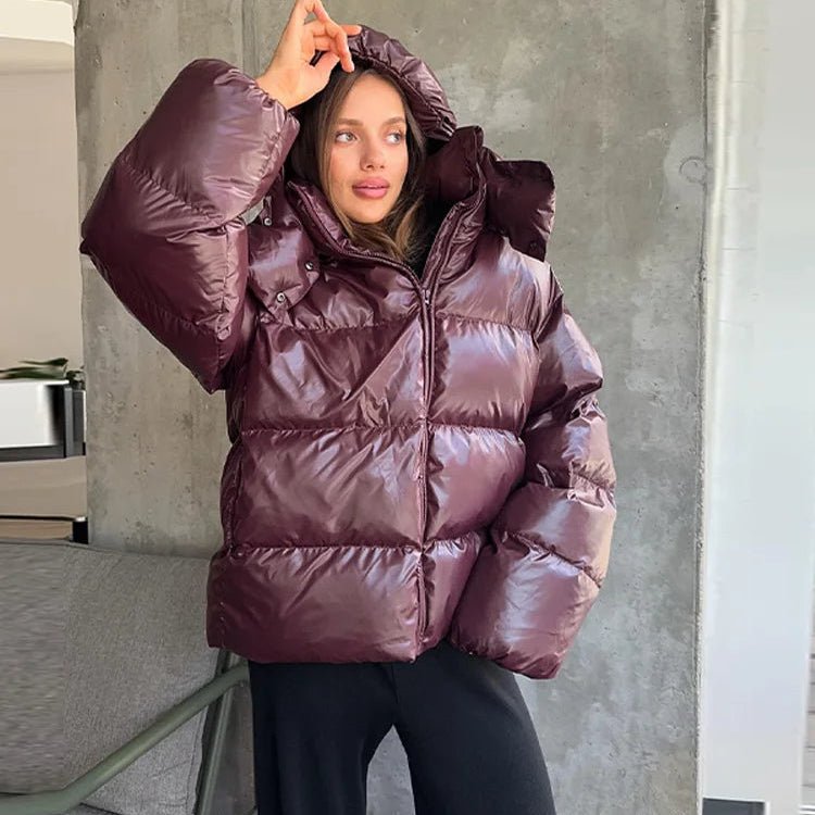 Burgundy hooded puffer jacket - Lana Fiorelli