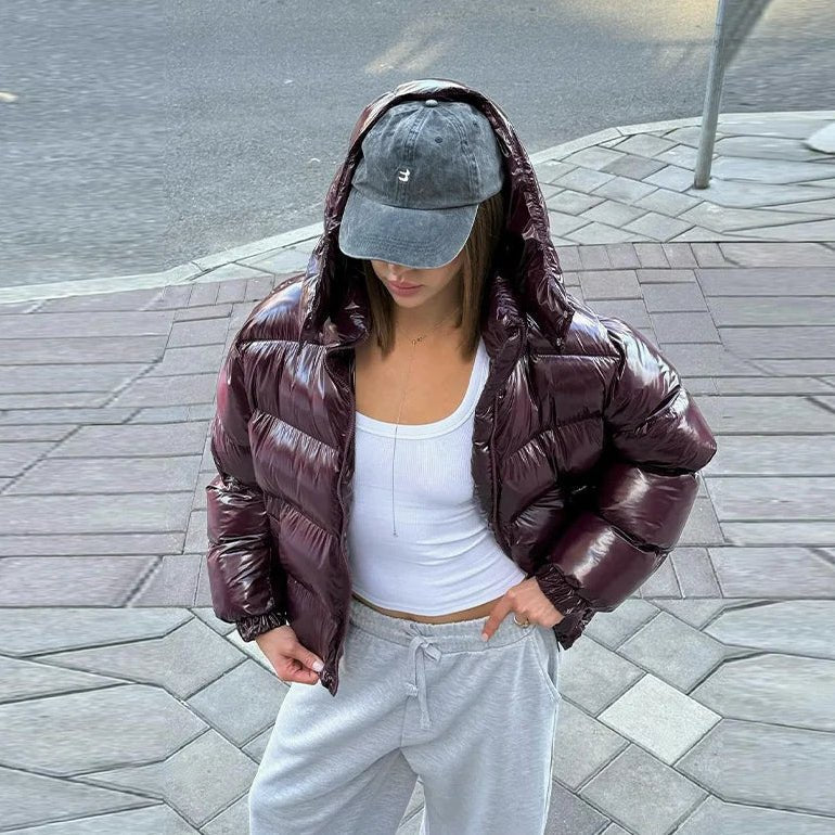 Dark Brown hooded puffer jacket - Lana Fiorelli