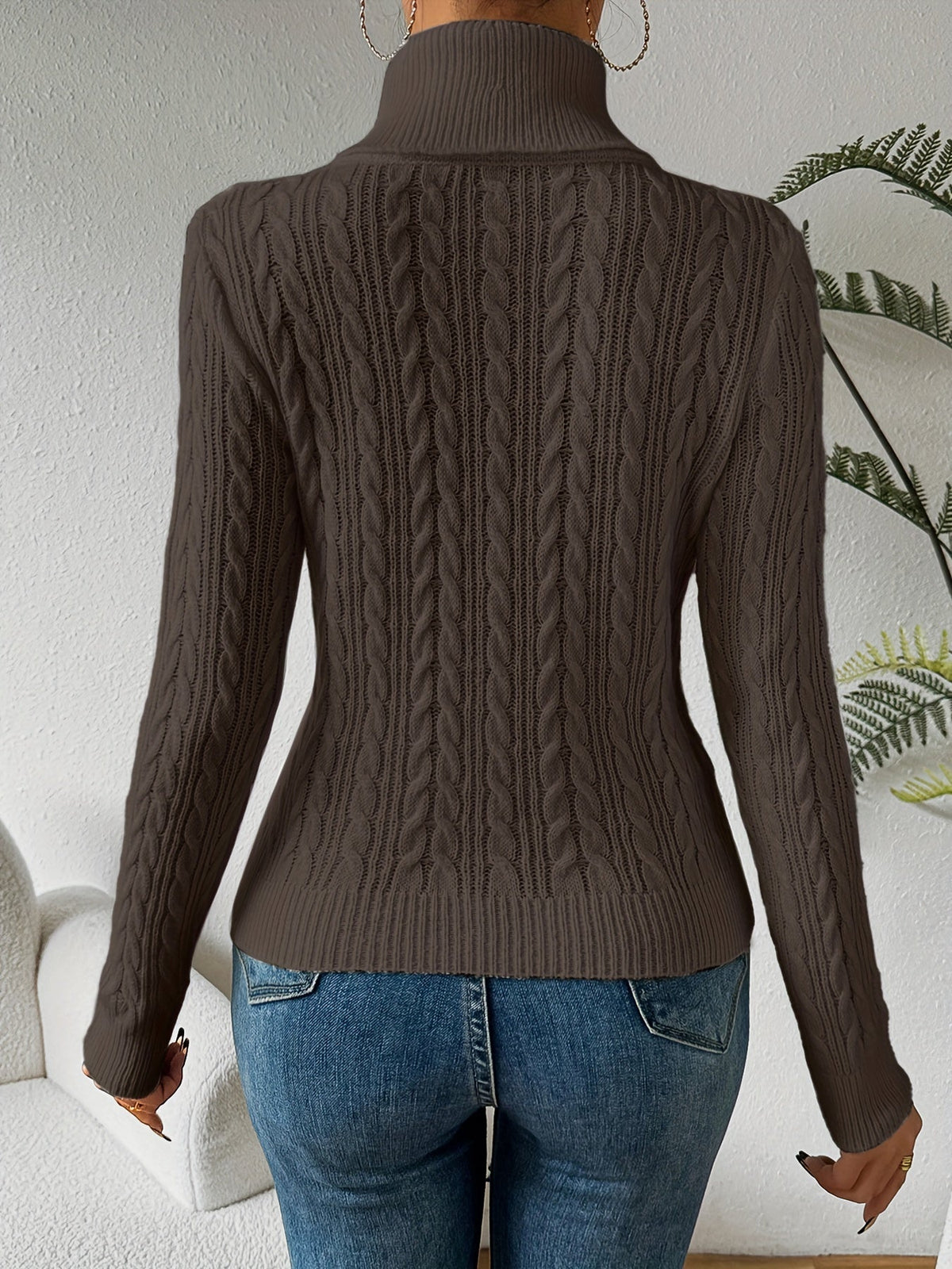 Light Blue cable knit turtleneck jumper - Lana Fiorelli