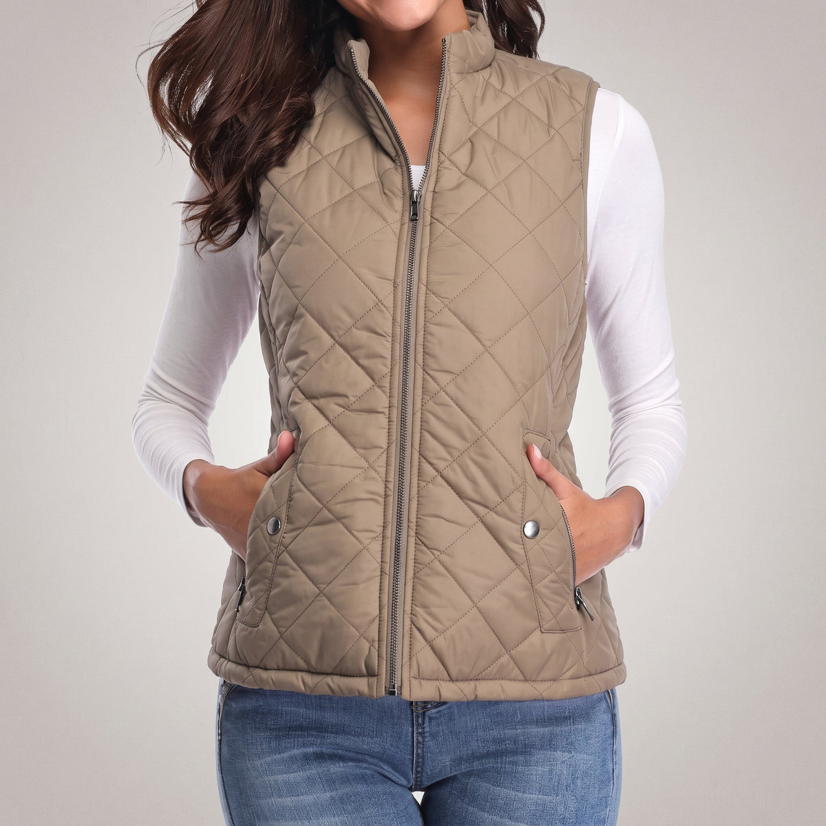 Khaki quilted zip gilet - Lana Fiorelli