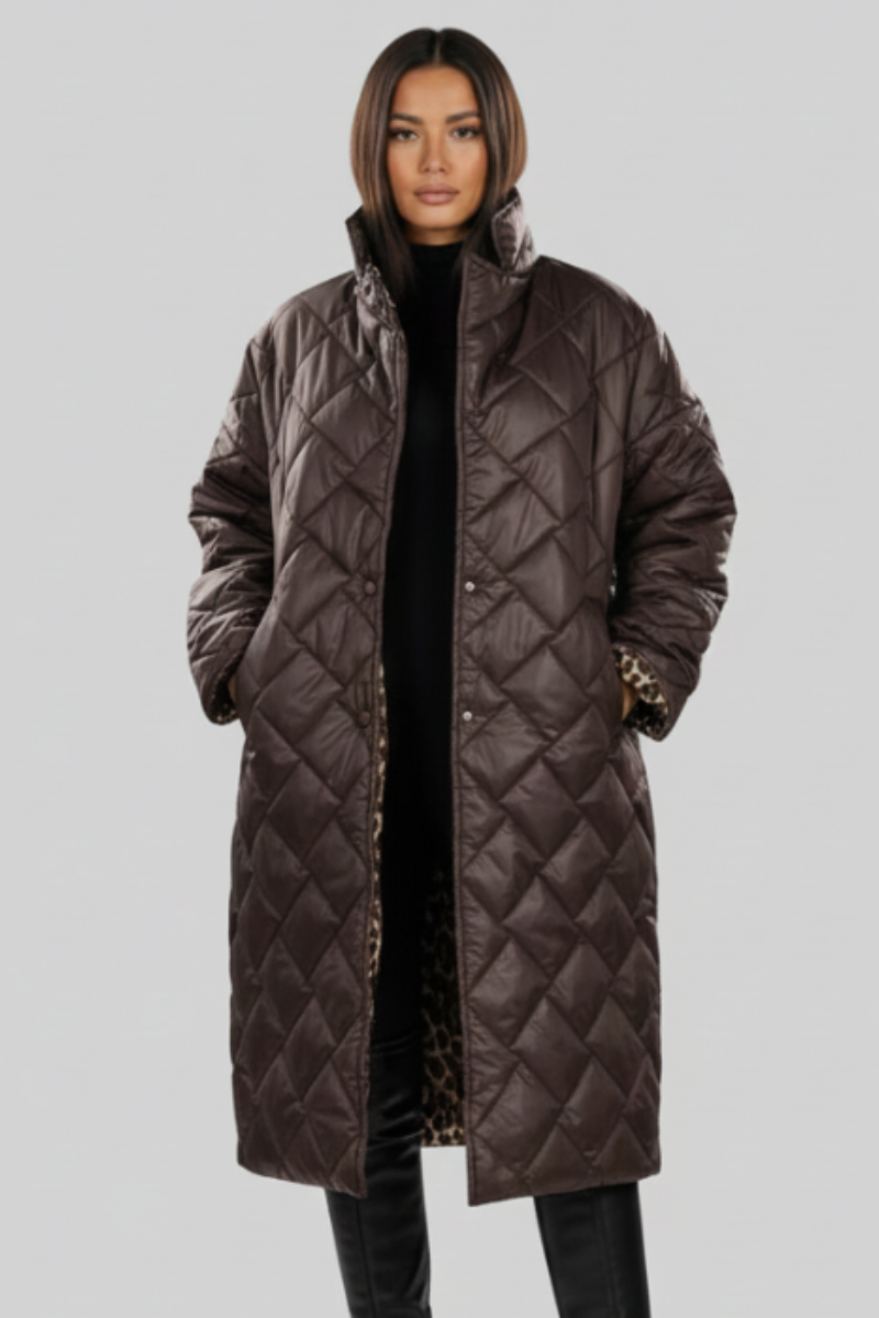 Brown reversible quilted puffer coat - Lana Fiorelli