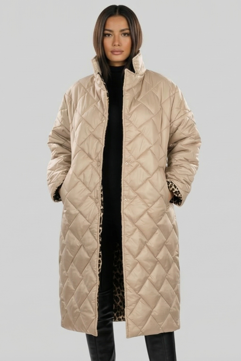 Beige reversible quilted puffer coat - Lana Fiorelli