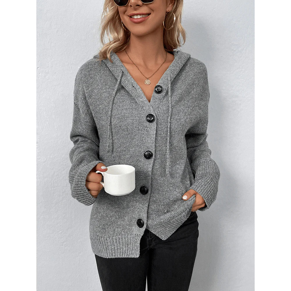 Grey hooded button cardigan - Lana Fiorelli