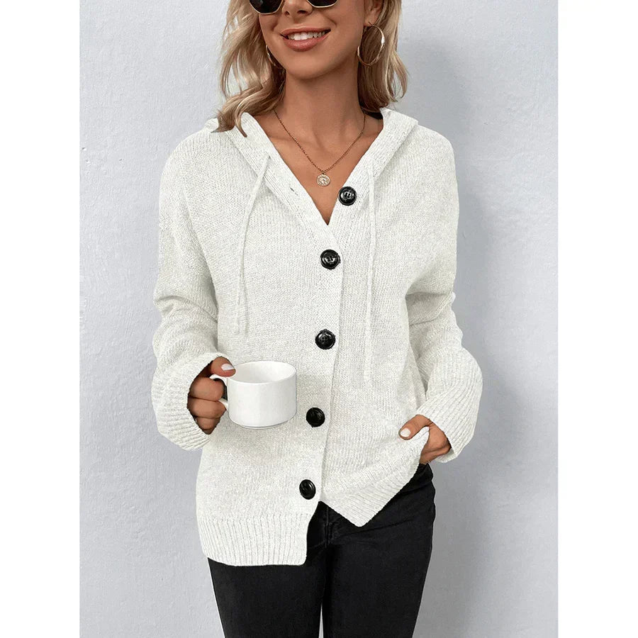 White hooded button cardigan - Lana Fiorelli