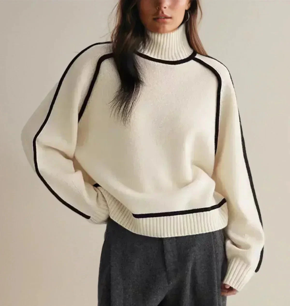 Women's contrast piping turtleneck sweater - Lana Fiorelli