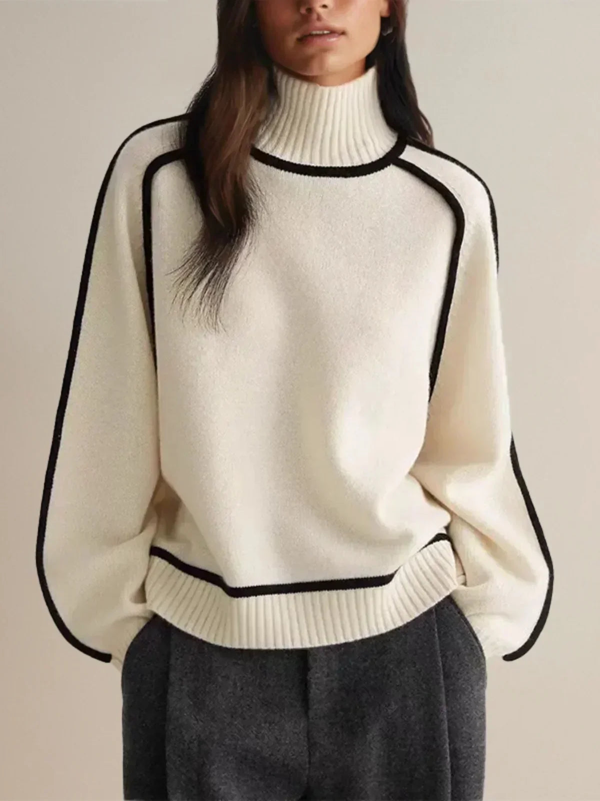 White contrast piping turtleneck sweater - Lana Fiorelli