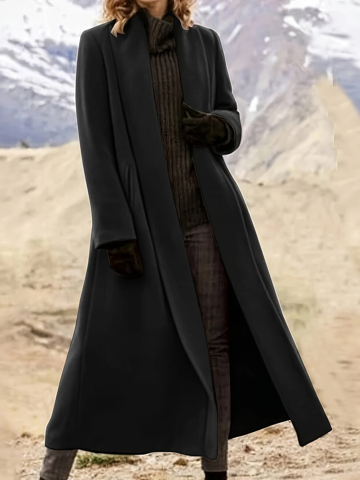 Dark Brown maxi open front coat - Lana Fiorelli